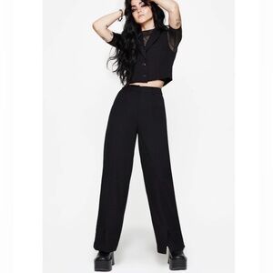 NWT Disturbia Thora Embroidered Front Split Tailored Trouser Pants Black Size 16